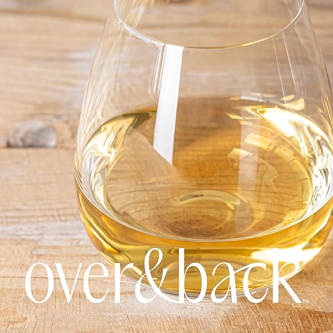 over&back 16oz Traditional Glassware - Set of 4 Classic Stemless Drinking Glasses for Parties, Get-togethers, and More - Mouth-Blown - Wine Cups for Kitchen and Dining Room - Clear