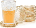 Vintage Glass Coasters, GOH DODD Set of 8 Crystal Coasters Tabletop Protection for Drinks, Home Decor, Kitchen, Living Room, Patio, Wedding, Party, Housewarming Gifts, Amber