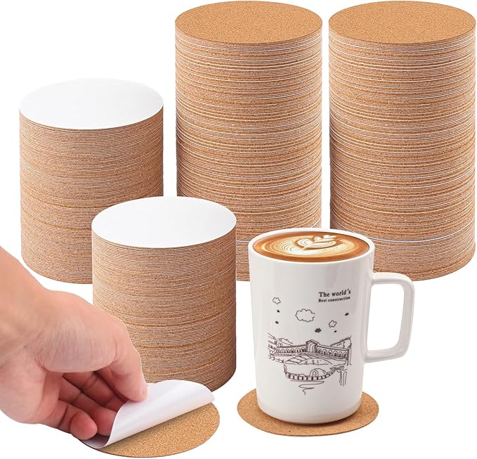 500 PCS 3.74 Inch Round Self-Adhesive Cork for Coasters, Cork Coaster Backing Pad for Home Tabletop Decoration