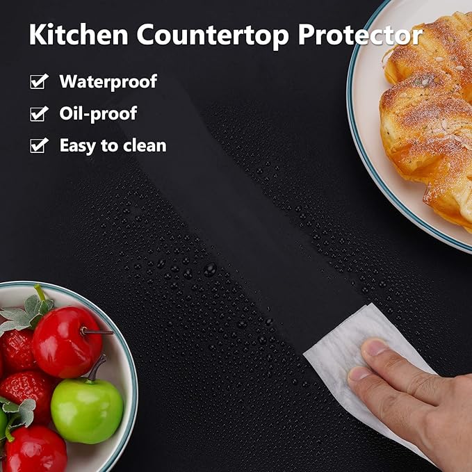 Gartful Silicone Mats for Kitchen Counter, Large Silicone Countertop Protector 25" by 17", Nonskid Heat Resistant Desk Saver Pad, Multipurpose Mat, Placemat, Black, 2PCS
