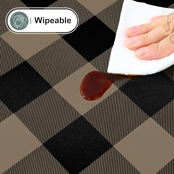 misaya Rectangle Waterproof Vinyl Table Cloth, Buffalo Flannel Backed Tablecloth, Wipeable Plastic Table Cover for Dinner, Kitchen, Outdoor (60" x 120", Black and Khaki)
