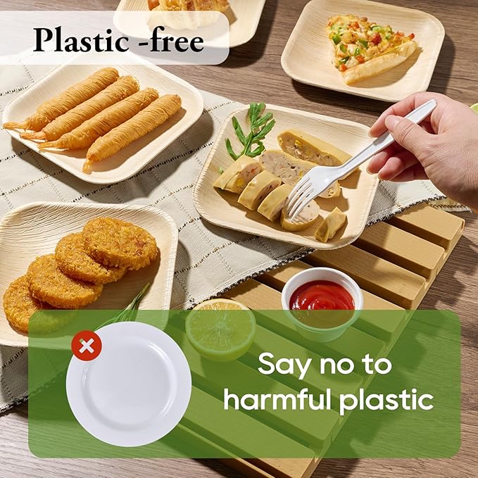 ECOLipak 6 Inch Compostable Palm Leaf Plate Like Bamboo Plate, 50 Pack Disposable Biodegradable Plates Suitable for Party, Dinner