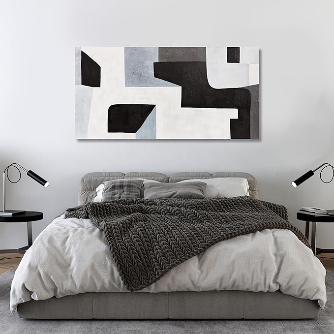 Abstract Wall Art Modern Minimalist Art Wall Decor Black Grey and Blue Irregular Shape Home Decor Canvas Art Wall Decor Abstract Wall Art Framed Artwork for Living Room Bedroom Office 24"x48"