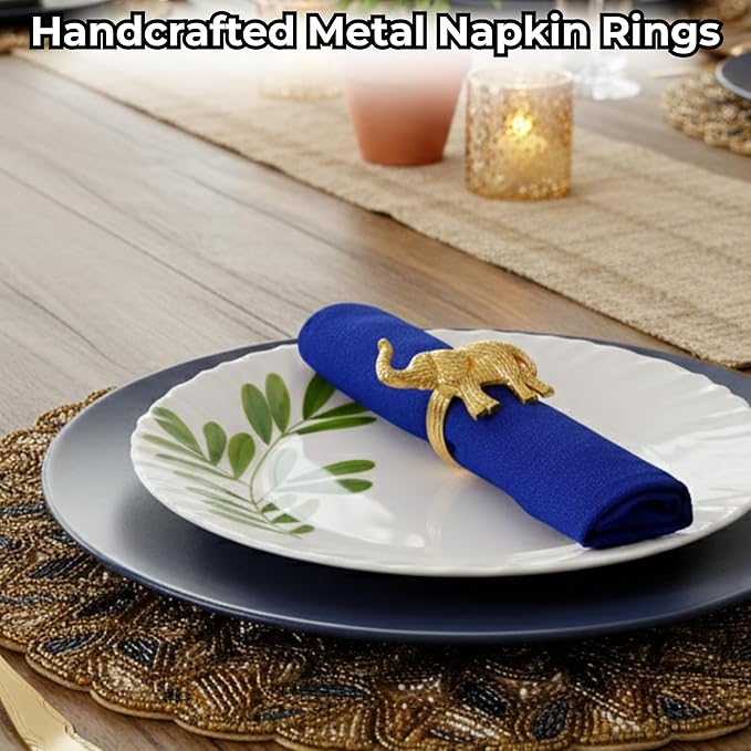 ALPHA Living HOME Metal Gold Napkin Rings Set of 12 - Elephant Napkin Holders, Table Decor, Wedding Decor, Party Supplies, Dining Accessories, Napkin Rings Holders for Gifting & Everyday Use
