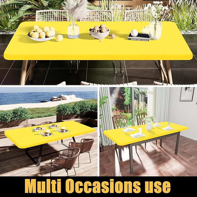 Smiry Rectangle Tablecloth, Elastic Fitted Flannel Backed Vinyl Tablecloths for 8ft Folding Tables, Waterproof Wipeable Table Covers for Indoor, Outdoor, Picnic and Camping (Yellow, 30"x96")