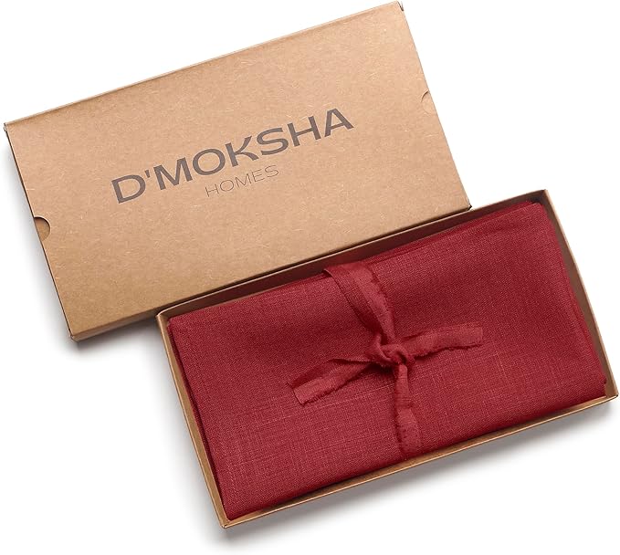 D'Moksha Homes Red Linen Napkins 18 x 18 Inch - 100% Pure Linen Cloth Washable Dinner Napkins Set of 4 for Valentines, Spring