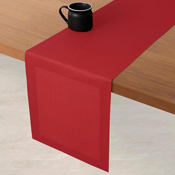 D'Moksha Homes Linen Bright Red Table Runner 120 Inches Long - 100% Pure Linen Dining Table Runner 14 x 120 Inch for Valentines, Spring, Easter - Machine Washable