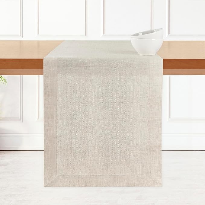 D'Moksha Homes Linen Light Natural Table Runner 120 Inches Long - 100% Pure Linen Dining Table Runner 14 x 120 Inch for Valentines, Spring, Easter - Machine Washable