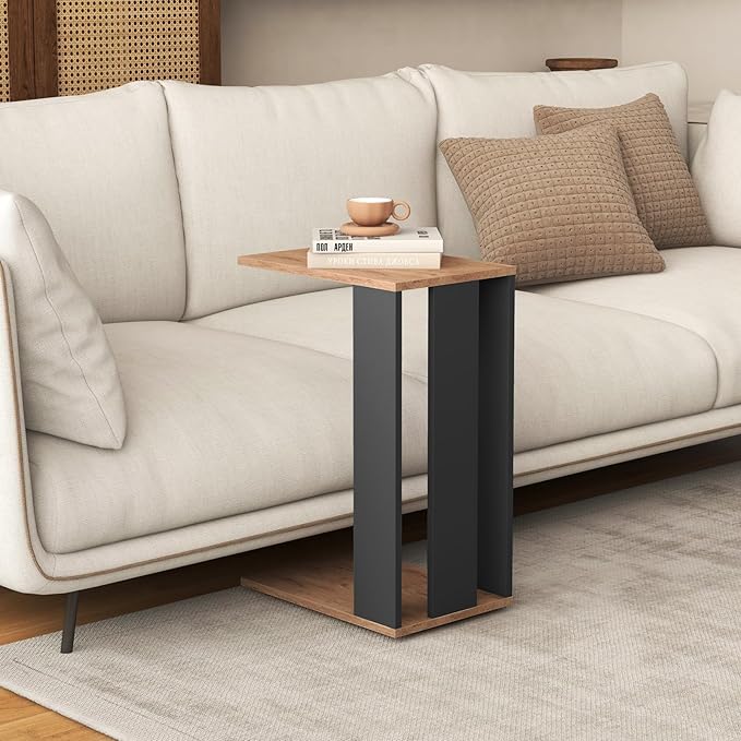 Giantex Rolling C Shaped End Table Set of 2, 2-Tier Sofa Side Table with Universal Wheels & Storage Shelf, Narrow Nightstand for Small Space, Mobile Snack Couch Tray Table for Living Room & Bedroom