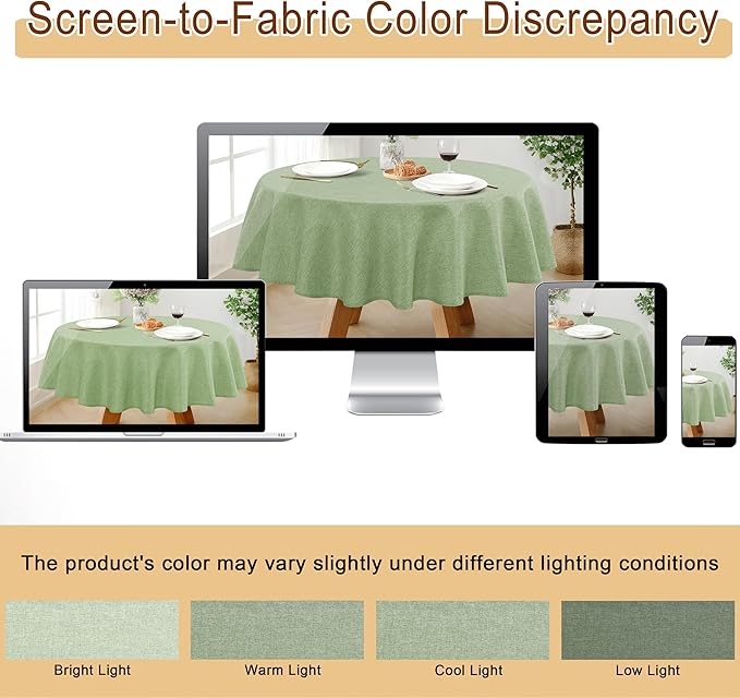 JIUZHEN Round Textured Table Cloth Linen Wrinkle Free Stain Resistant Farmhouse Decorative Circular Tablecloth for Kitchen, Dining, Party, Wedding, Outdoor Use (45 Inch Round,Sage Green)