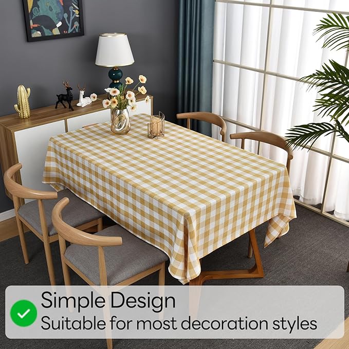 Gingham Table Cloth for Rectangle Tables Yellow Checkered Plaid Tablecloth Heavy Duty Cotton Blend Washable & Wrinkle Table Cover for Outdoor Kitchen Dining Picnic Camping (52x86 Inch)