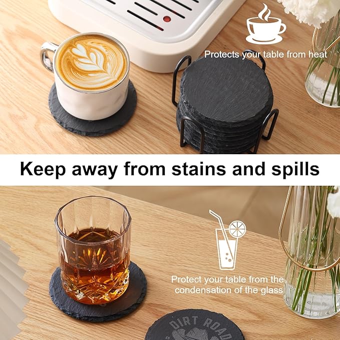 Slate Coasters Set of 36,4-Inch Black Round Stone Drink Coasters with Scratch-Resistant Backing, Durable Tabletop Protection for Home Office Kitchen, Ideal Housewarming Wedding Gifts