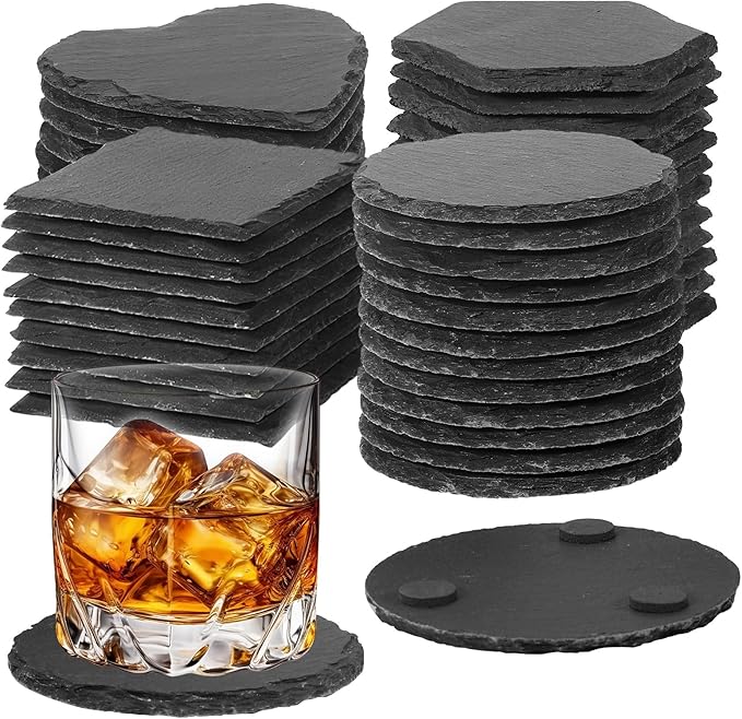 72 Pcs Slate Coasters for Laser Engraving Blanks Slate Coasters Bulk for Engraving Black 4 Inch Blank Laser Engraving, Hand Painted, Scratch Resistant Bottom 18Square+18Round+18Heart+18Hexagon