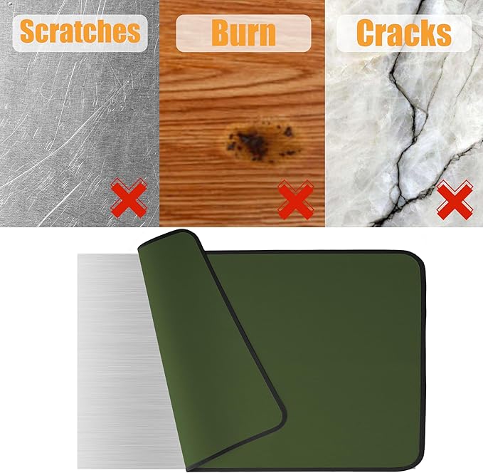 Heat Resistant Mats for Countertop and Grill Table, Fireproof Grill Mats for Outdoor Grill, Portable Charcoal Grill, Gas Grill, Pizza Oven Compatible with Blackstone, Ninja 24x36x0.04in, Green