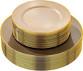 Hioasis 60pcs Brown and Gold Plastic Plates - Brown Disposable Dinnerware Set, 30pcs Dinner 10.25in & 30pcs Dessert 7.5in Plates with Striped Designs for Party & Wedding