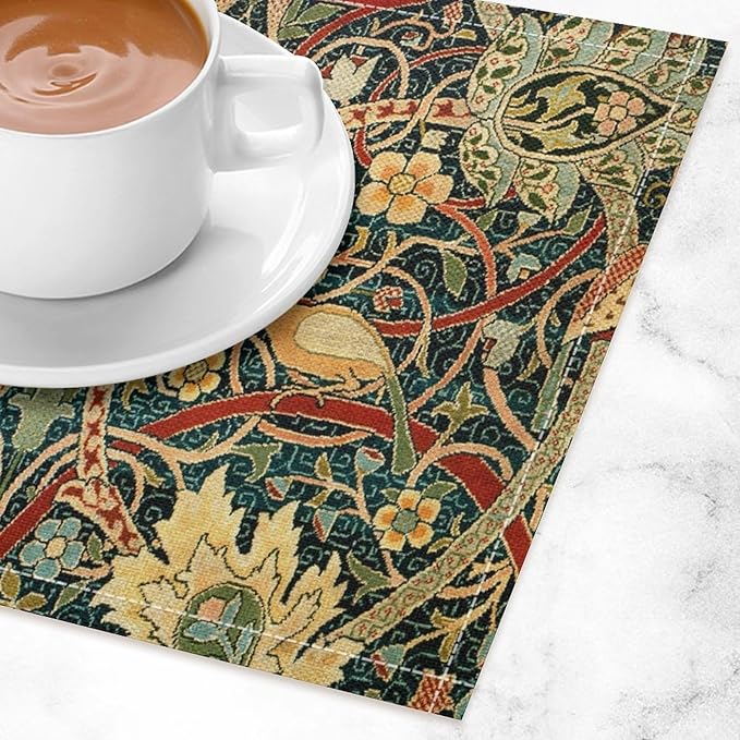 William Morris Floral Prints Placemats for Dining Table Placemat Set of 6 Table Settings Table Mats for Home Kitchen Holiday Decoration