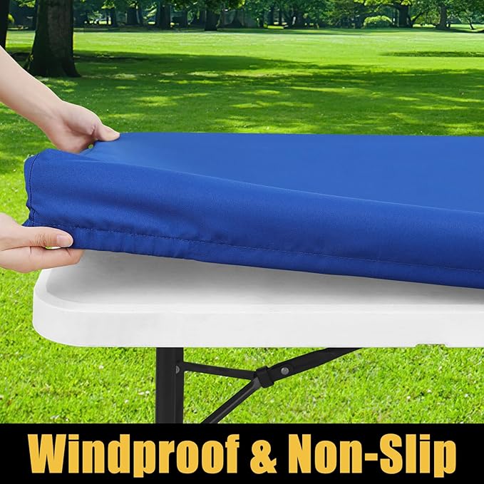 Smiry Rectangle Picnic Table Cloth, Waterproof Elastic Fitted Tablecloths for 4 Foot Tables, Washable Polyester Table Cover for Camping, Indoor and Outdoor (Blue, 24"x48")