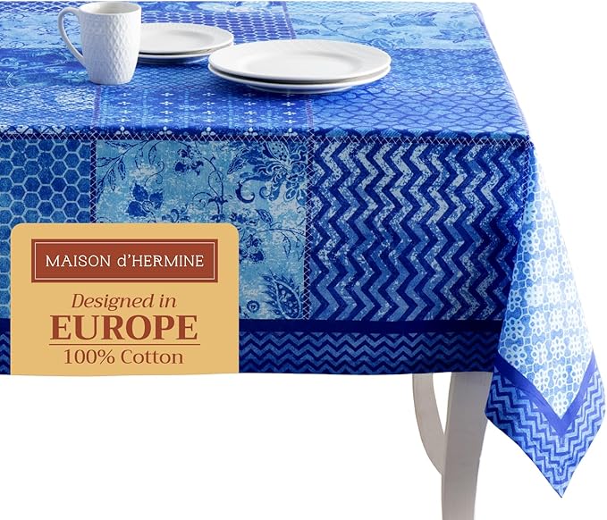 Maison d' Hermine Table Cloth Rectangle Table 100% Cotton 60 x 90 Inches Tablecloth Reusable Decorative for Dining Room Farmhouse Home Valentines Day Decorations Spring Summer - Indigo Love
