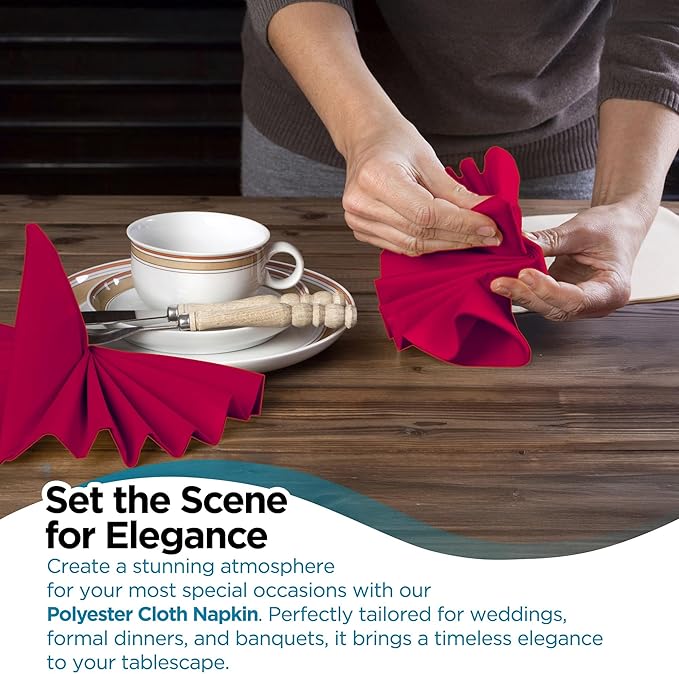 Polyester Cloth Napkins - Washable Soft Table Linens - Durable & Elegant for Dining, Restaurants, Weddings, Events, Rentals, Banquets, & Parties - Premium Quality Set of 250, Burgundy, 17"x17"