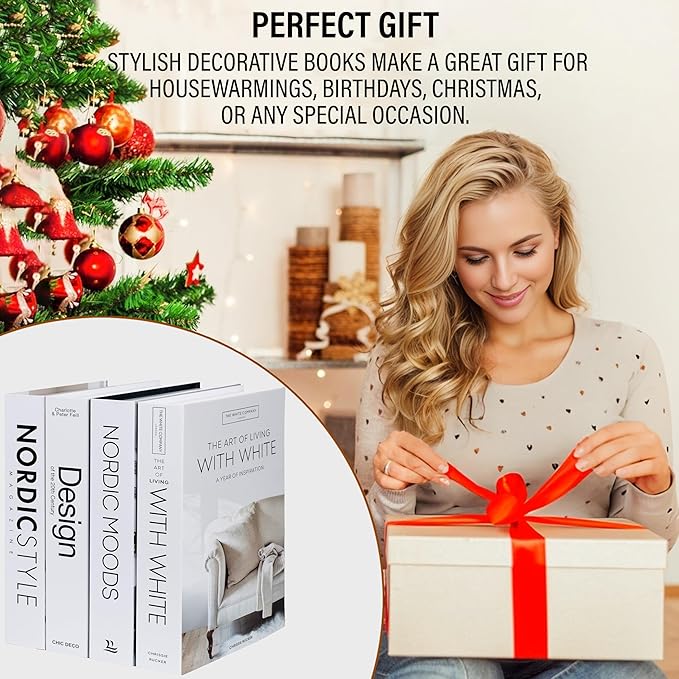 Mono Large | 4 PCS Faux Decorative Books for Home Decor | Not Real Books (Cardboard Boxes) | Coffee Table, Shelf Styling & Modern Aesthetic Accent Pieces for Living Room, Office