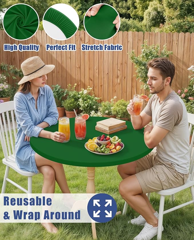 Round Spandex Tablecloth, Elastic Fitted Waterproof Tablecloths for 18"-24" Tables, Stretch Washable Picnic Table Cover for Camping, Dining, Indoor and Outdoor, Emerald Green