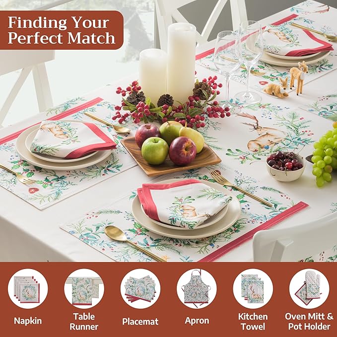 Maison d' Hermine Table Cloth Rectangle Table 100% Cotton 70 x 108 Inches Fall Tablecloth Reusable Everyday Use for Thanksgiving Christmas Decorations Dining Farmhouse Party (Holly Time)