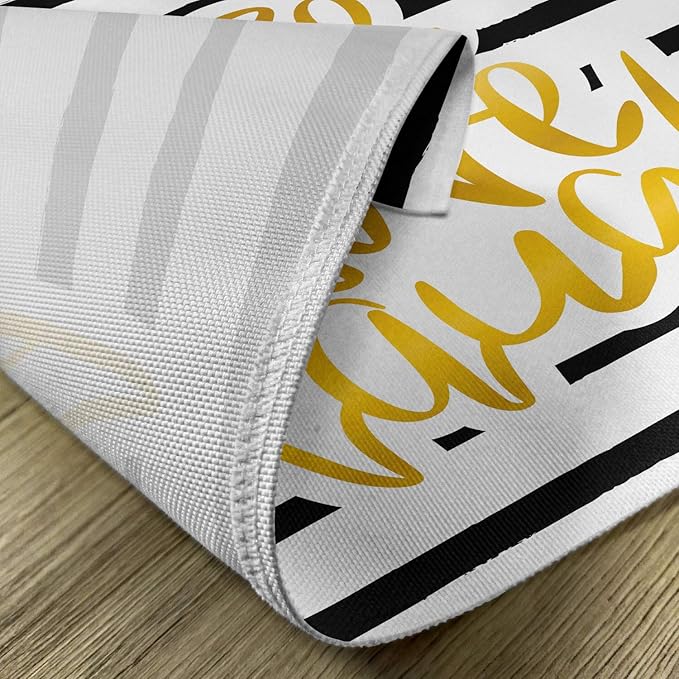 Ambesonne Live Laugh Love Place Mats Set of 4, Romantic Design Hand Drawn Stripes and Calligraphic Text, Washable Fabric Placemats for Dining Table, Standard Size, White Yellow