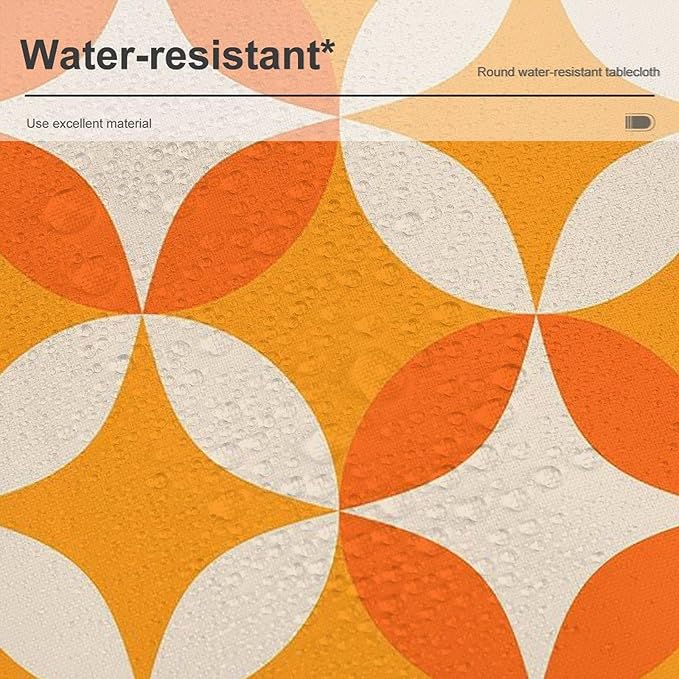 Retro Mid Century Round Tablecloth, Abstract Geometric Mid Century Colorful Pattern Print Tablecloth for Home Party Dining Room Kitchen Decor 36Inch(90cm)