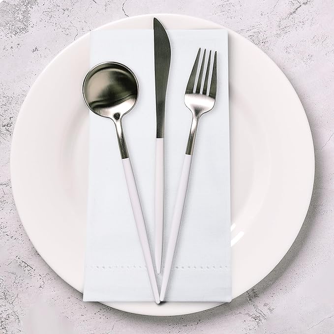 Urban Villa Cloth Napkins White Hemstitch Dinner Napkins Set of 12 (20X20) 100% Cotton Absorbent Washable Durable Reusable Ideal for Hotel Collection Farmhouse Parties Restaurant Lunch Dinner Napkins