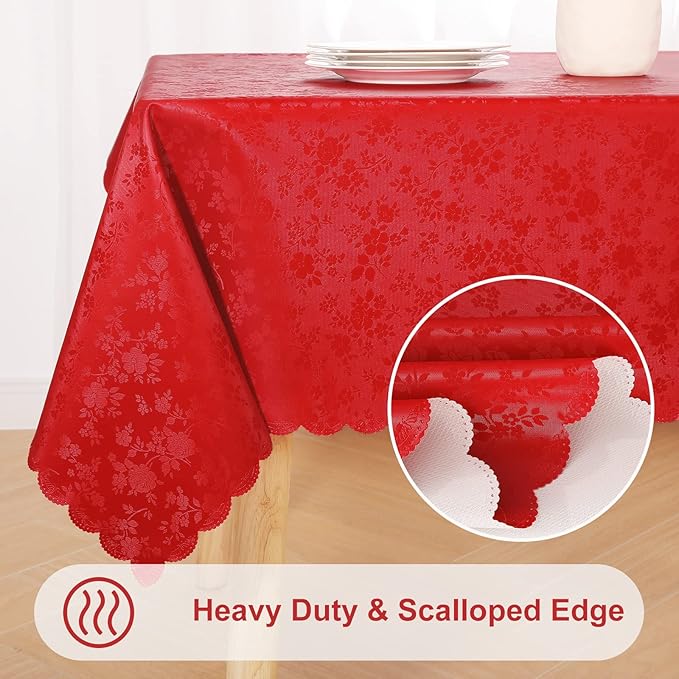 Smiry Rectangle Table Cloth, Waterproof Heavy Duty Vinyl Tablecloths, Wipeable Washable Table Cover for Kitchen and Dining Room (Red, 60" X 84")