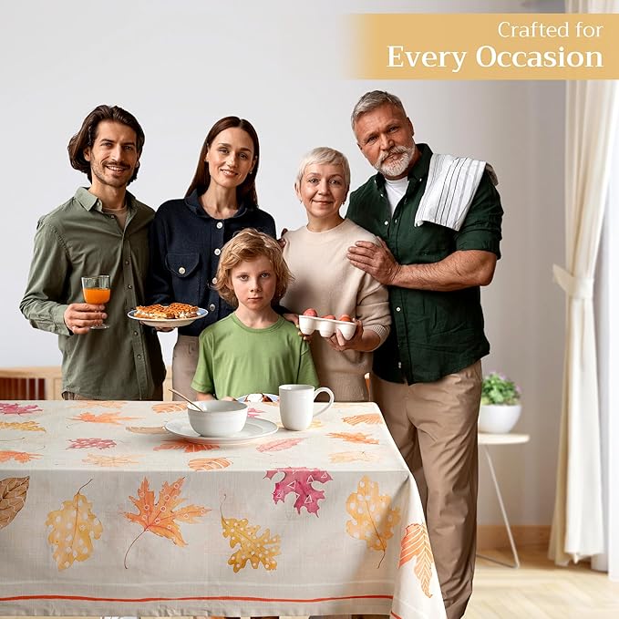 Maison d' Hermine Table Cloth Rectangle Table 100% Cotton 54 x 72 Inches Fall Tablecloth Reusable Everyday Use for Thanksgiving Christmas Decorations Dining Farmhouse Party (Colours of Autumn)