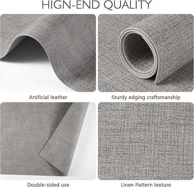 Faux Leather Placemats Set of 4 Washable PU Table mats for Kitchen Table - Heat Resistant, Waterproof, Easy Clean, Anti Slip 11.8" x 17" (Light Grey-4 Pack)