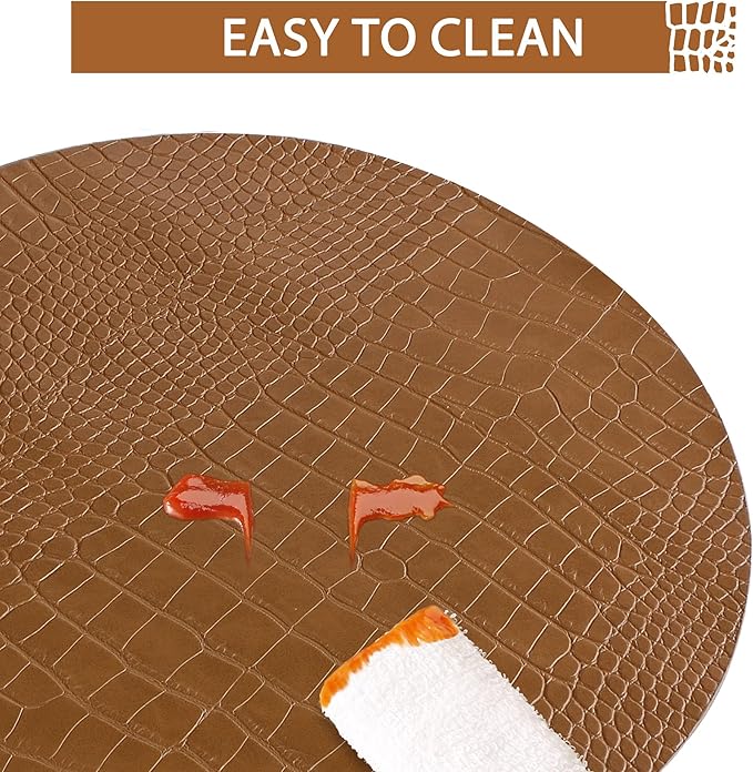 Jovono Round Leather Placemats for Round Tables Set of 4, Brown Place Mats and Coasters, Wipeable Waterproof Heat Resistant Table Mats Easy to Care for Indoor Decor 13 inch Diameter