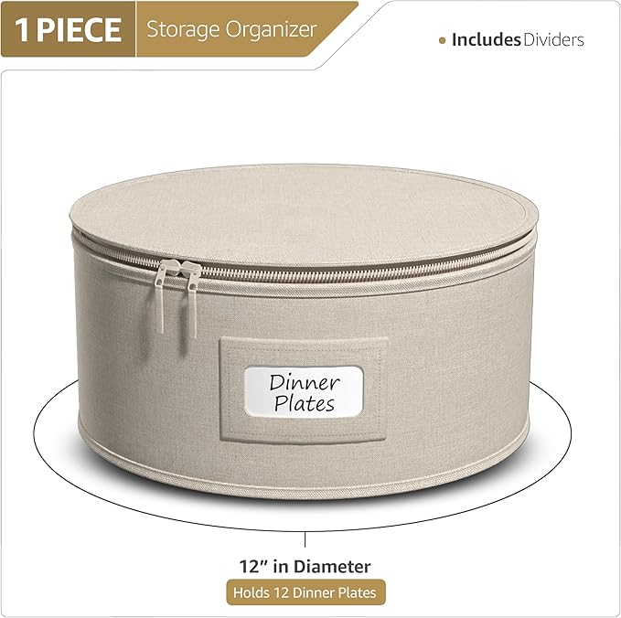Sorbus China Storage Containers – Dinnerware Organizer for Dinner Plates with Lid (Holds Service for 12) with Felt Protectors – 12" x 6.25"