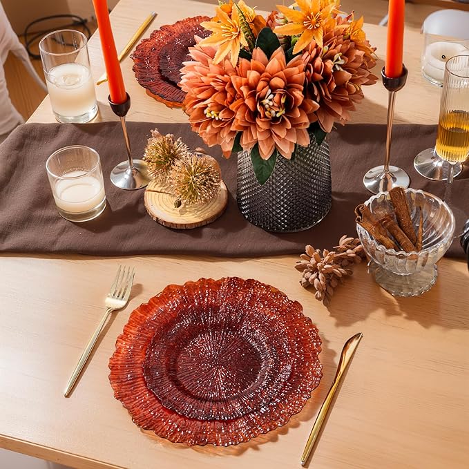U-QE 60PCS Amber Plastic Plates - Clear Brown Plastic Plates Disposable Heavy Duty - Disposable Plates for Party Including 30PCS 10'' Dinner & 30PCS 7'' Dessert