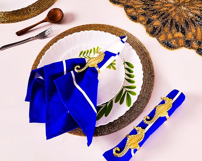 Seahorse Napkin Rings Set of 12, Metal Napkin Holders, Serviette Rings for Coastal, Nautical, Beach, Ocean Theme Table Decor, Wedding Decorations, Summer Party (Gold) - ALPHA Living HOME