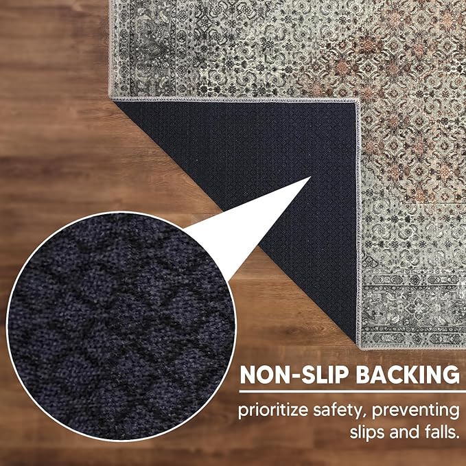 Keen Home Design 9x12 Rug - Machine Washable Area Rug with Non-Slip Backing, Ideal for Living Room, Dining Room, Bedroom - Vintage, Easy Clean, Durable, Low Pile - (9' x 12')