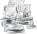 MALACASA Plates and Bowls Sets, 30 Piece Porcelain Dinnerware Sets for 6, Square Dinnerware Set with Dinner Plate, Dessert Plate, Soup Plate, Cup and Saucer, Modern Dish Set, Marble Grey, Series Flora