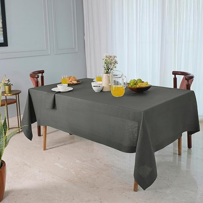 D'Moksha Homes Linen Tablecloth 60 x 90 Inch - 100% Pure Linen Charcoal Grey Tablecloth for Rectangle Tables - Machine Washable Table Cloth for Spring, Easter