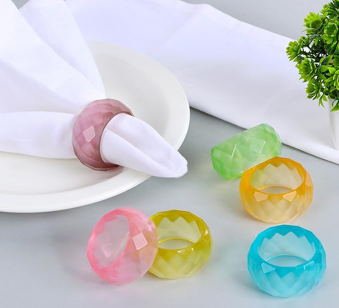 CLEENTABLE Napkin Rings Set of 12 - Epoxy Resin Napkin Holder Cuffs for Dinner Table Décor - Farmhouse Modern Serviette Rings for Weddings, Parties, Receptions, Banquets, Daily Use - 1.5" (Pastel)