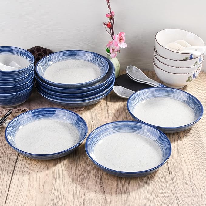 4-Piece Blue Ceramic Dinnerware Set, Plate, Dish, Bowl, Spoon, Japanese Hand-painted Tableware set, A Good Tableware (BS)