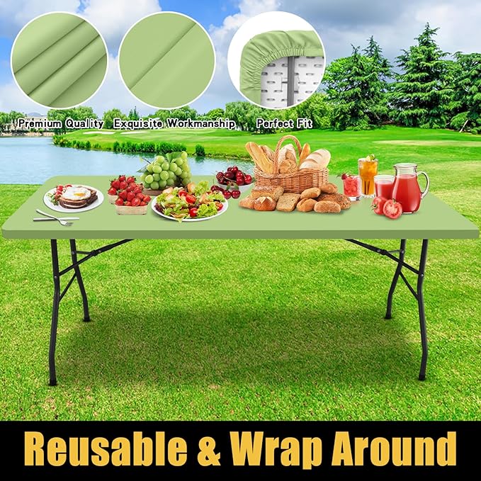 Smiry Rectangle Picnic Table Cloth, Waterproof Elastic Fitted Tablecloths for 4 Foot Tables, Washable Polyester Table Cover for Camping, Indoor and Outdoor (Sage Green, 30"x48")