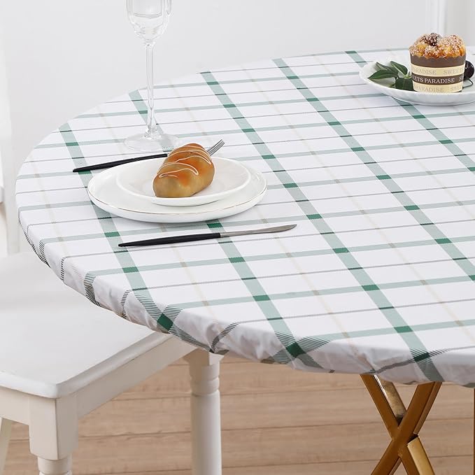 Walrus Round Vinyl Fitted Tablecloth with Flannel Backing Elastic Edge Design Table Cover Waterproof Oil-Proof PVC Table Cloth Stain-Resistant Best for 32"-36" Round