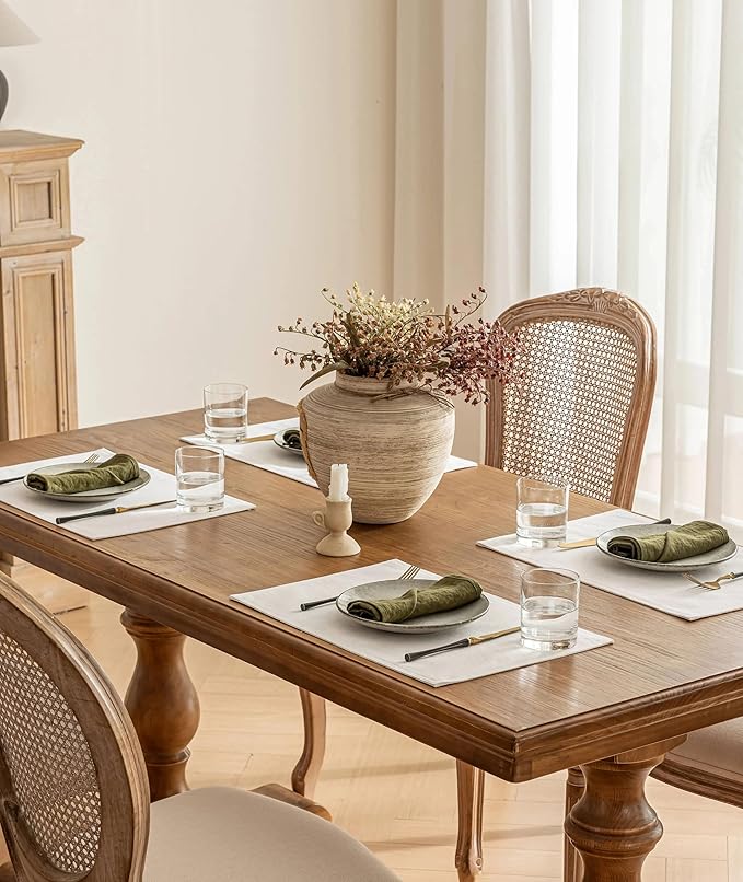 Cloth Dining Table Mats for 6 Machine Washable Cream Water Repellent Plate Placemats Dining Room Table Decorations 12x18 Inch