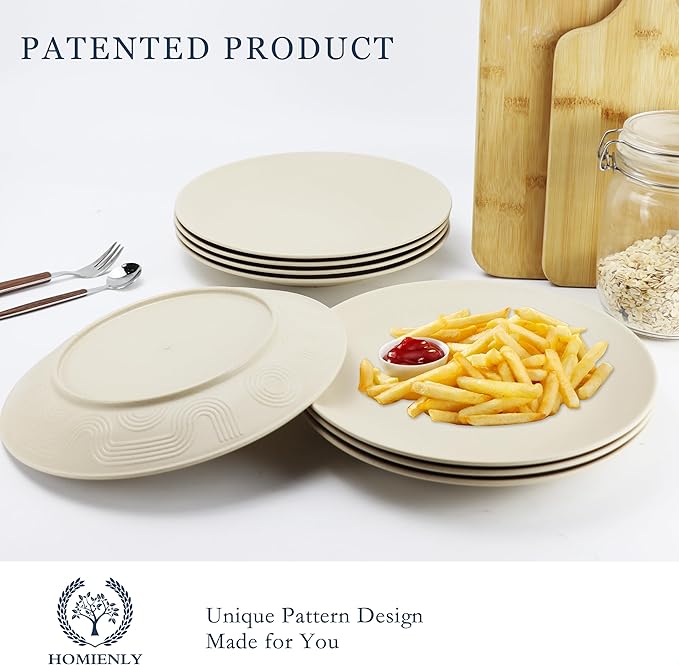 Wheat Straw Dinner Plates Set of 8 - Alternative to Plastic - Microwave & Dishwasher Safe - Unbreakable - For Kitchen, Camping, Salad, Appetizer (Beige, 10 inch)