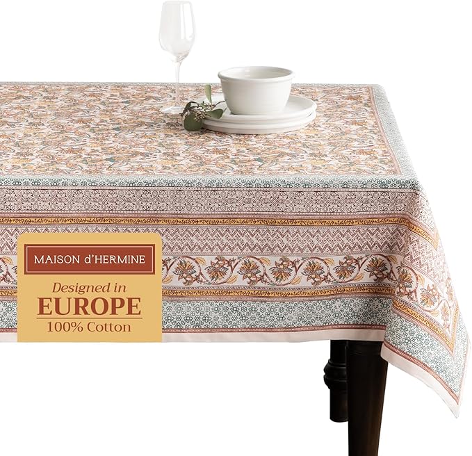 Maison d' Hermine Table Cloth Square Table 100% Cotton 54 x 54 Inches Fall Tablecloth Reusable Everyday Use for Thanksgiving Christmas Decorations Dining Farmhouse Party (Nila)
