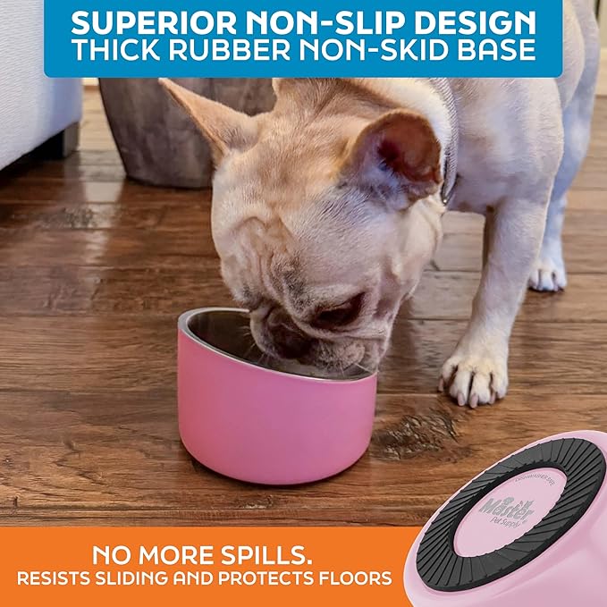Master Pet Supply Stainless Steel Slanted Dog Cat Food Bowl - 8 oz Heavy Duty - Rose Quartz, Double Wall Insulated, Non-Slip Elevated Bowl for French Bulldogs Pugs Cats, Anti Rust Dishwasher Safe