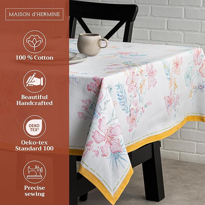 Maison d' Hermine Table Cloth Rectangle Table 100% Cotton 54 x 72 Inches Tablecloth Reusable Decorative for Dining Room Farmhouse Home Valentines Day Decorations Spring Summer - Paradise Island