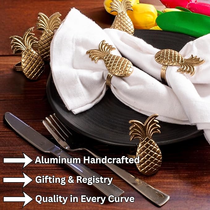 ALPHA Living HOME Set of 12 Napkin Rings Pineapple Antique Gold Bulk Elegant Napkin Rings Thanksgiving Christmas Napkin Holder Handmade Buckles Rings for Farmhouse Table Decor Harvest Wedding Party