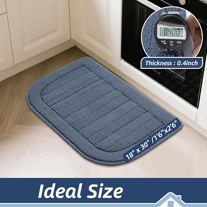 BEQHAUSE 30x18 Inch Kitchen Rug Mat Durable Kitchen Rugs Non-Slip Washable Absorbent Kitchen Mats for Floor Dirt-Resistant Semicircular Kitchen Mat (Blue)